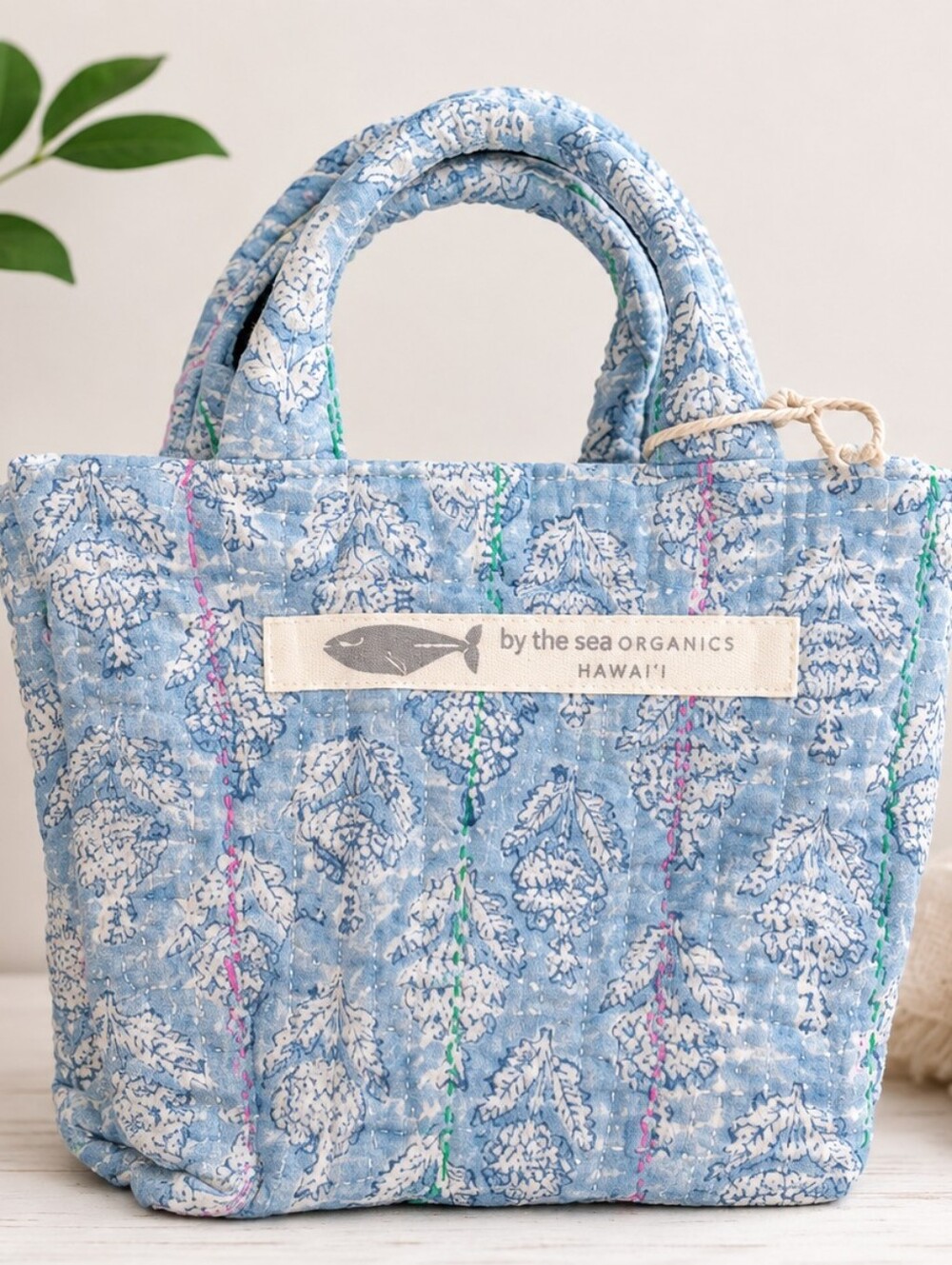 By the Sea Organics Kantha Mini Tote Bag Blue Floral Handmade Boho NWT